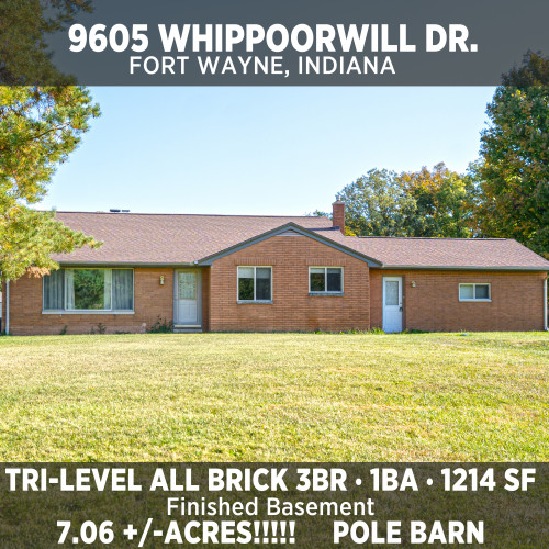 7.06+/- ACRES!!! Brick Tri-Level Home - Looking for a home with ACRES… close to Jefferson Point, GM, Vera Bradley, the airport and 469/69?